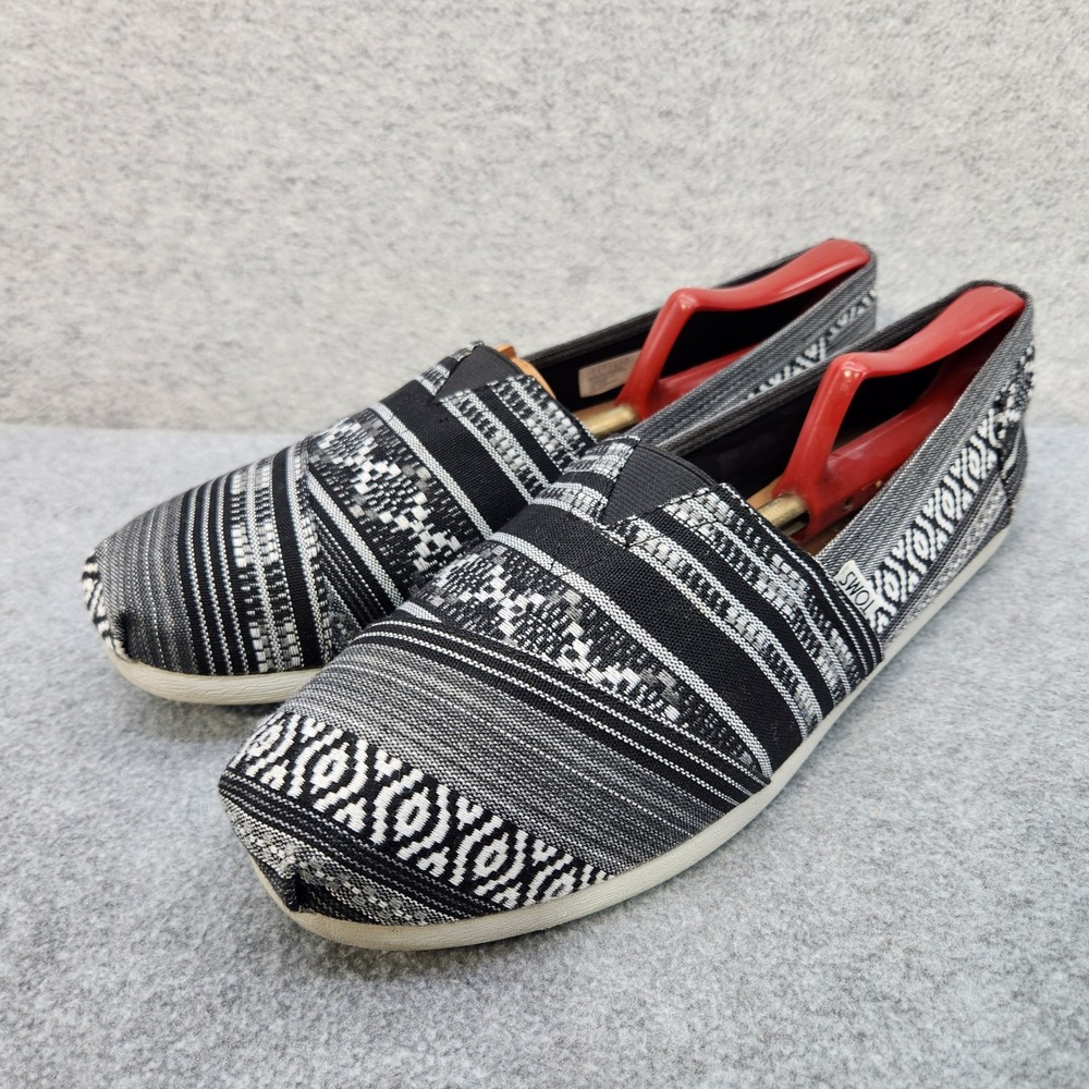 TOMS Slip On Shoes Black White Pattern Casual Comfort Loafers Mens 12 - Picture 2 of 11